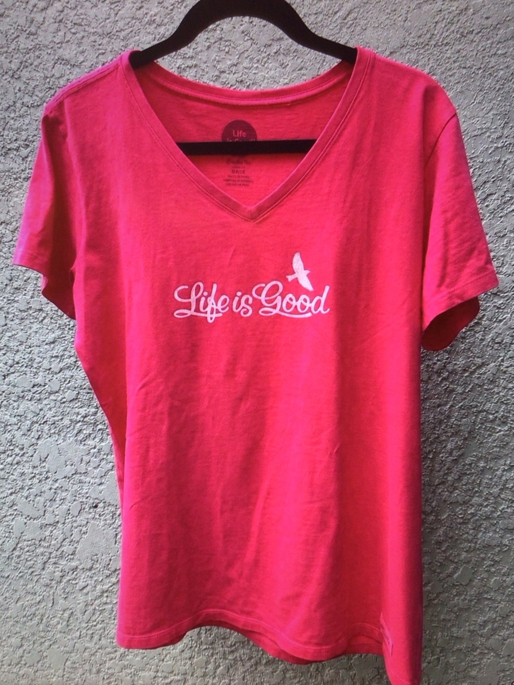 Life Is Good Women's Bright Pink V-Neck Logo Tee